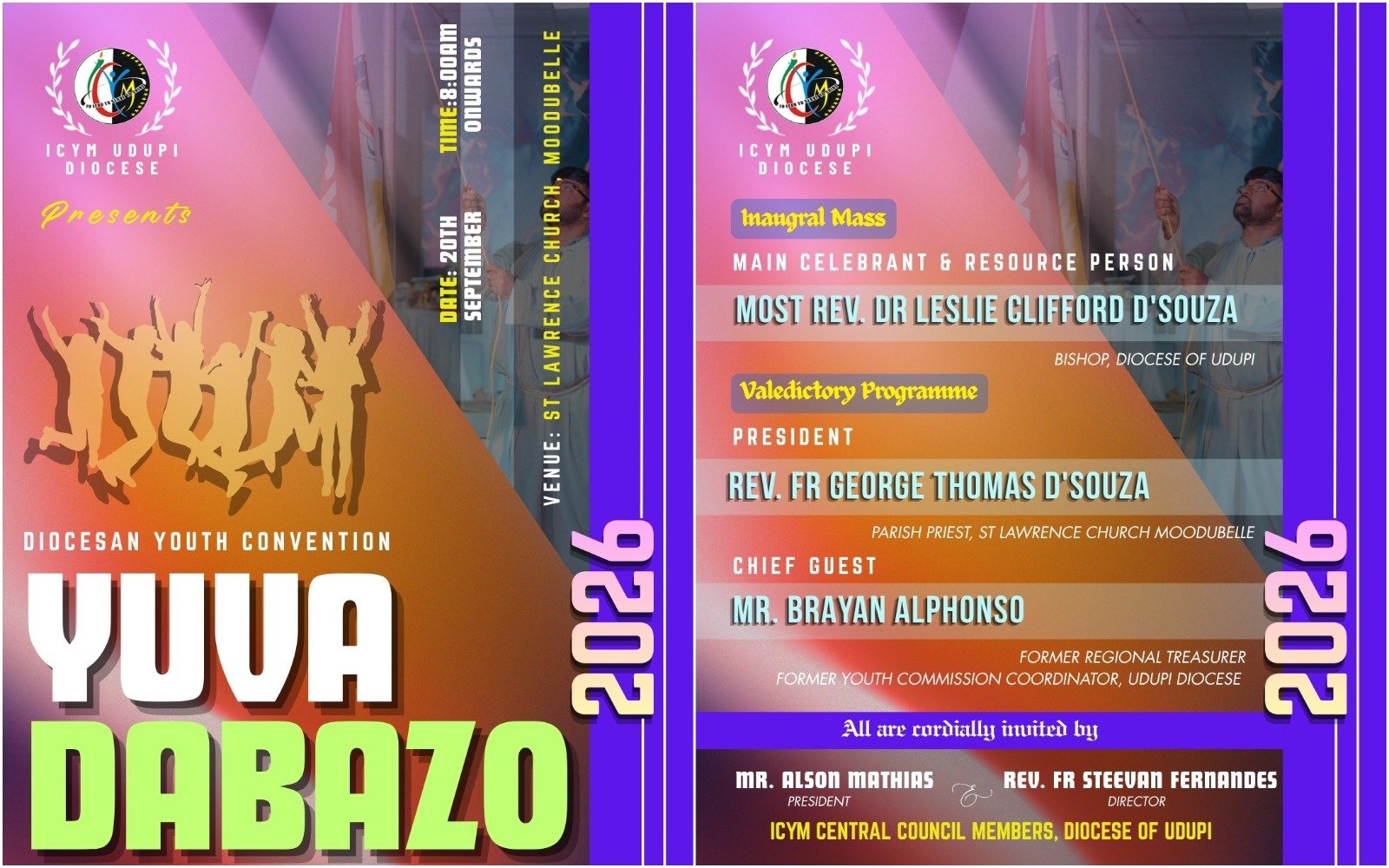 The Diocesan Youth Convention(Yuva Dabazo) will be held at St. Lawrence Church, Moodubelle, on Sunday, 20th September 2026.